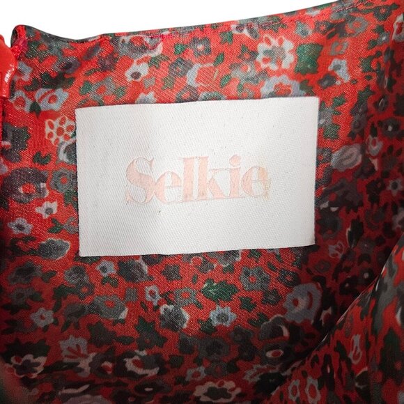 Selkie Princess Crimson Darling Red Floral Puff Sleeve Organza Mini Dress Size S - Picture 5 of 15